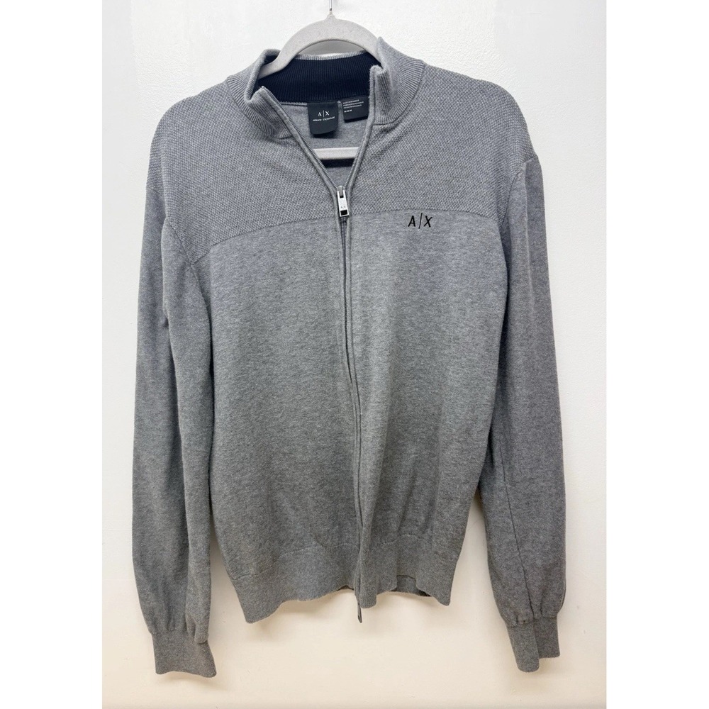 Armani Exchange AX Men's Full Zip Mock Neck Sweater Gray Knit Jacket Medium #13